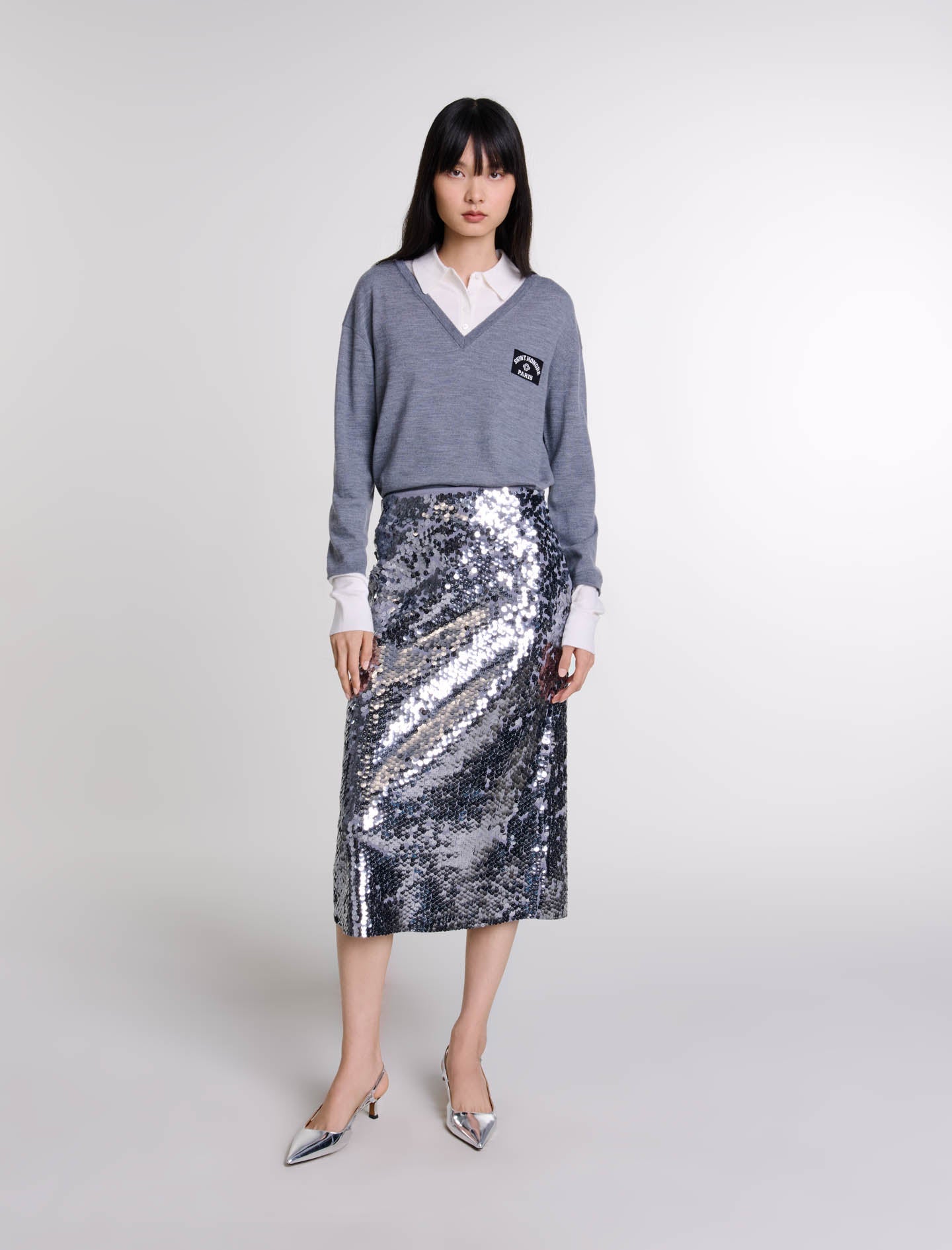 Grey featured Knit skirt with sequins