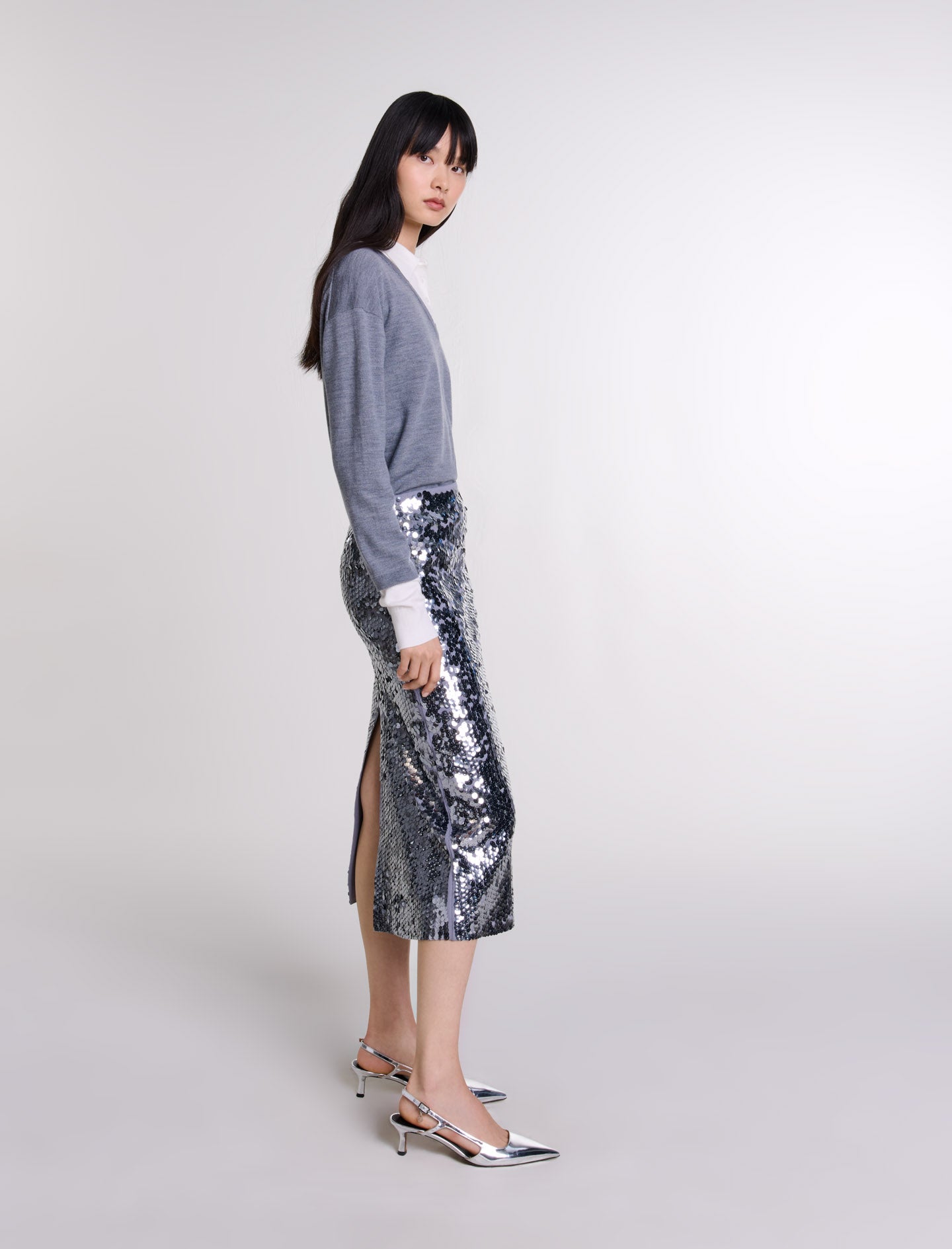 Grey   Knit skirt with sequins