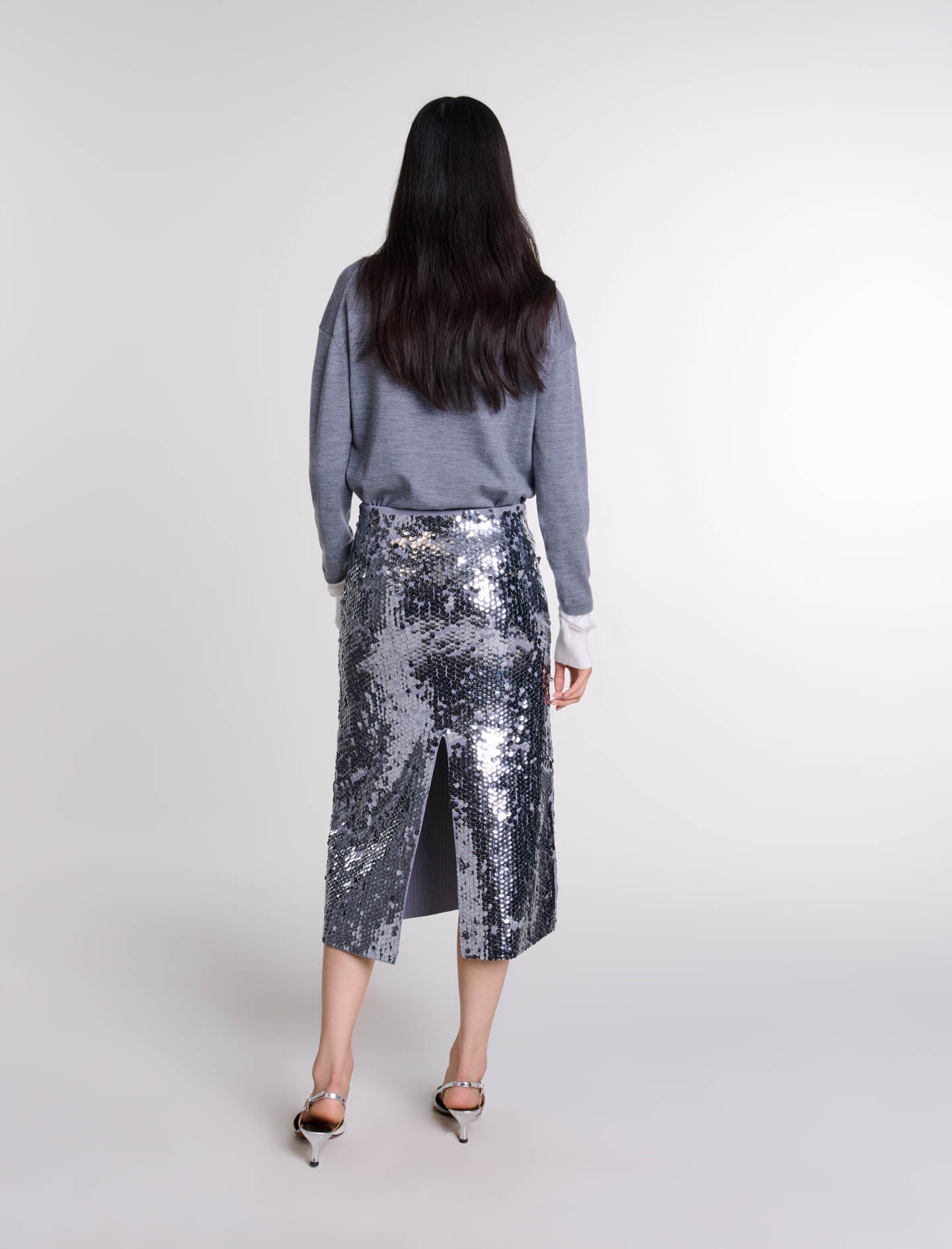 Grey   Knit skirt with sequins