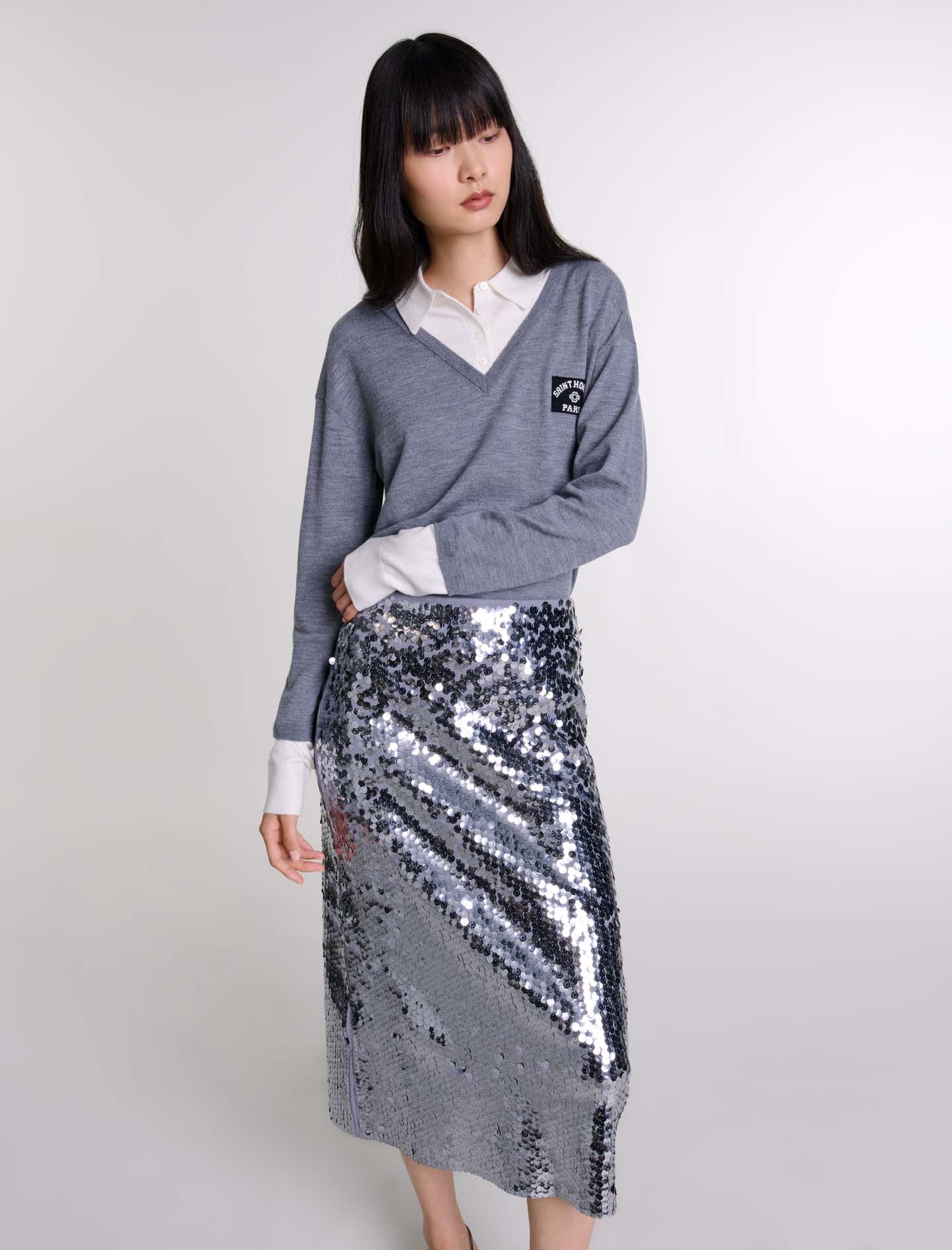 Grey   Knit skirt with sequins