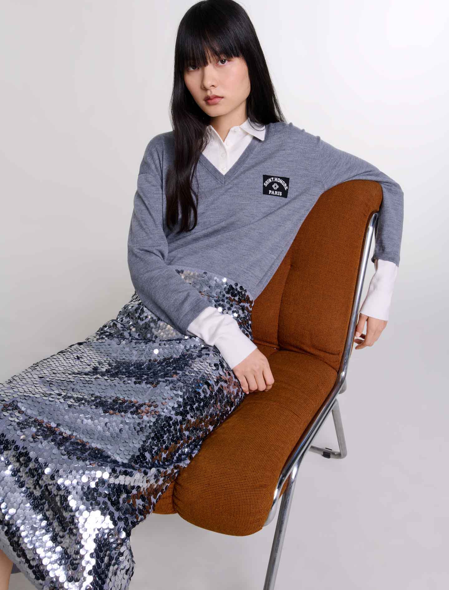 Grey   Knit skirt with sequins