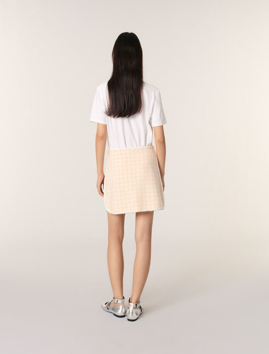 Pink/Ecru Short tweed-effect knit skirt