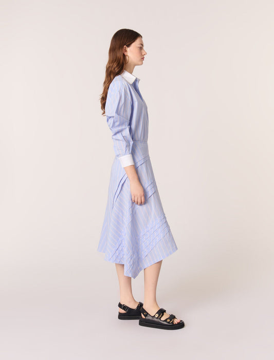 Light Blue Stripes-Striped cotton maxi skirt