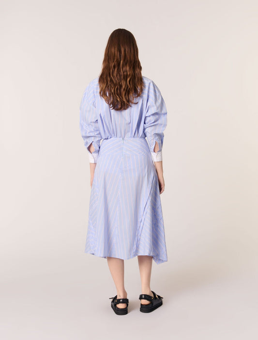 Light Blue Stripes-Striped cotton maxi skirt