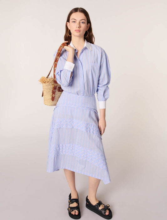 Light Blue Stripes-Striped cotton maxi skirt