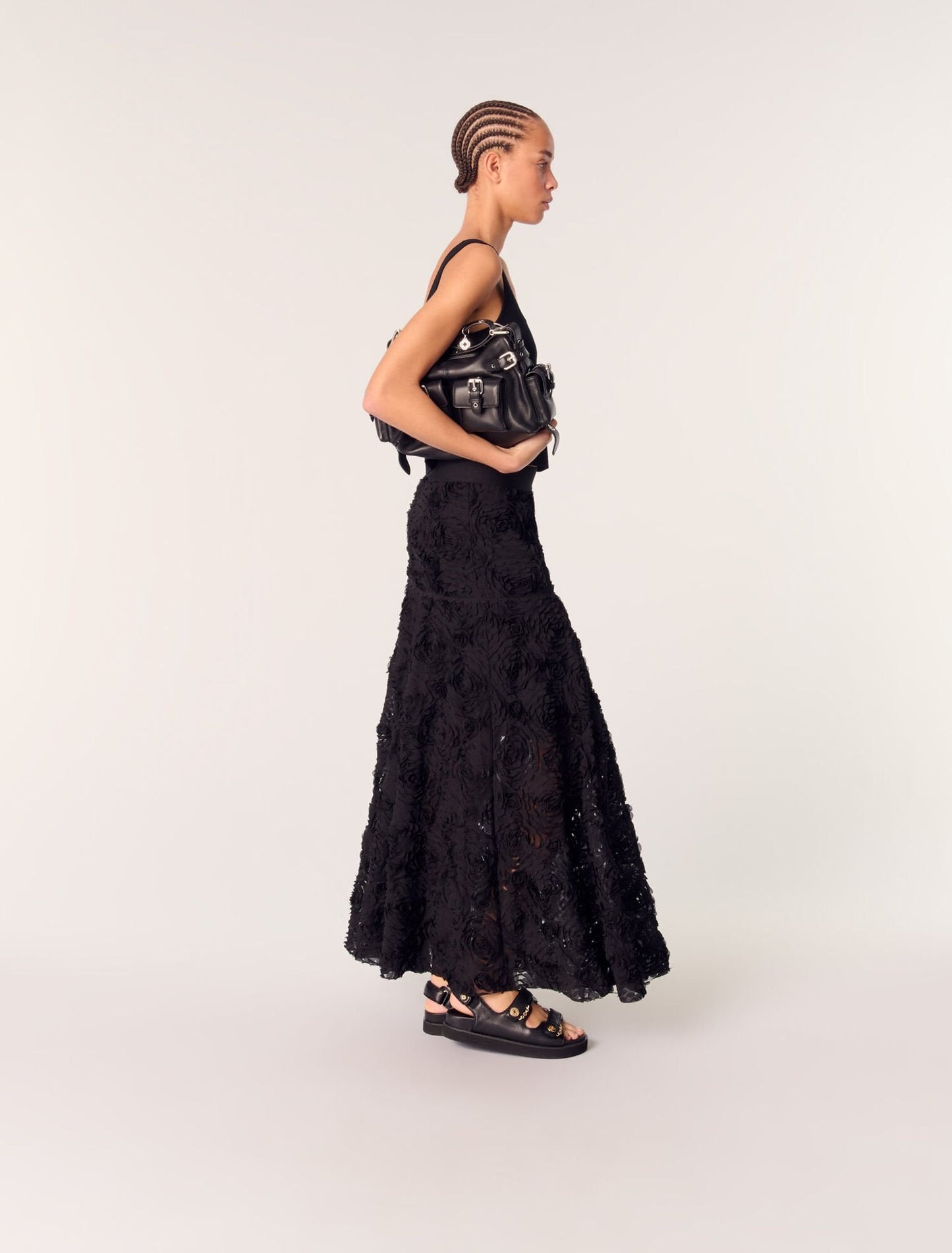 Black Long embroidered skirt