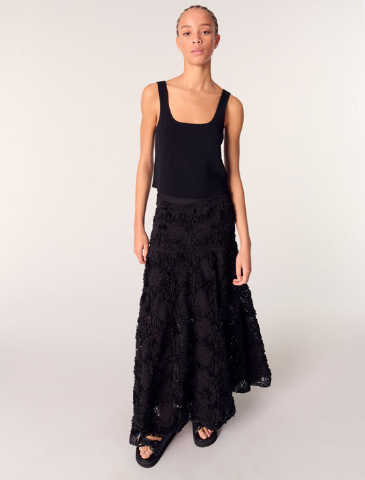 Black Long embroidered skirt