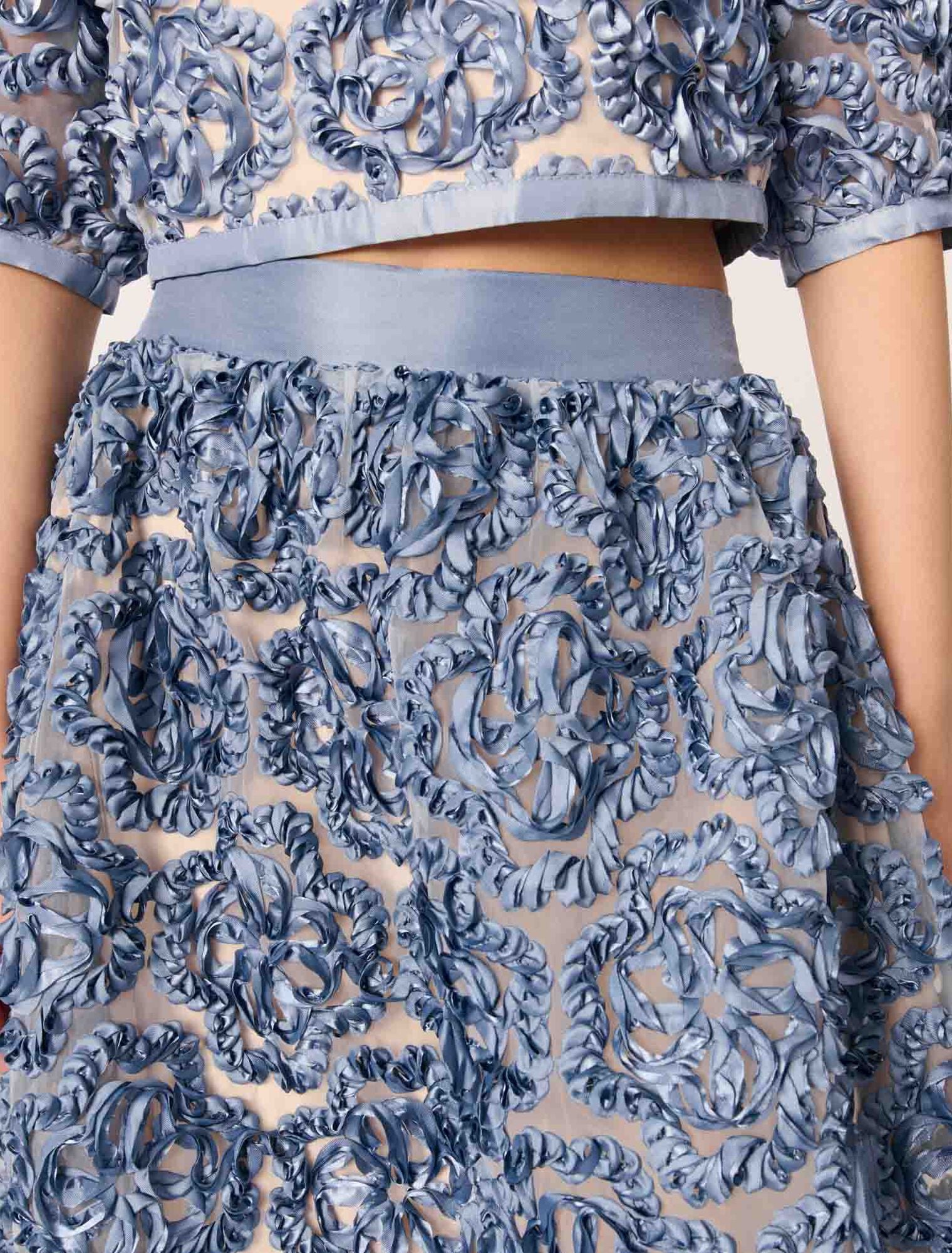 Blue-Floral organza maxi skirt