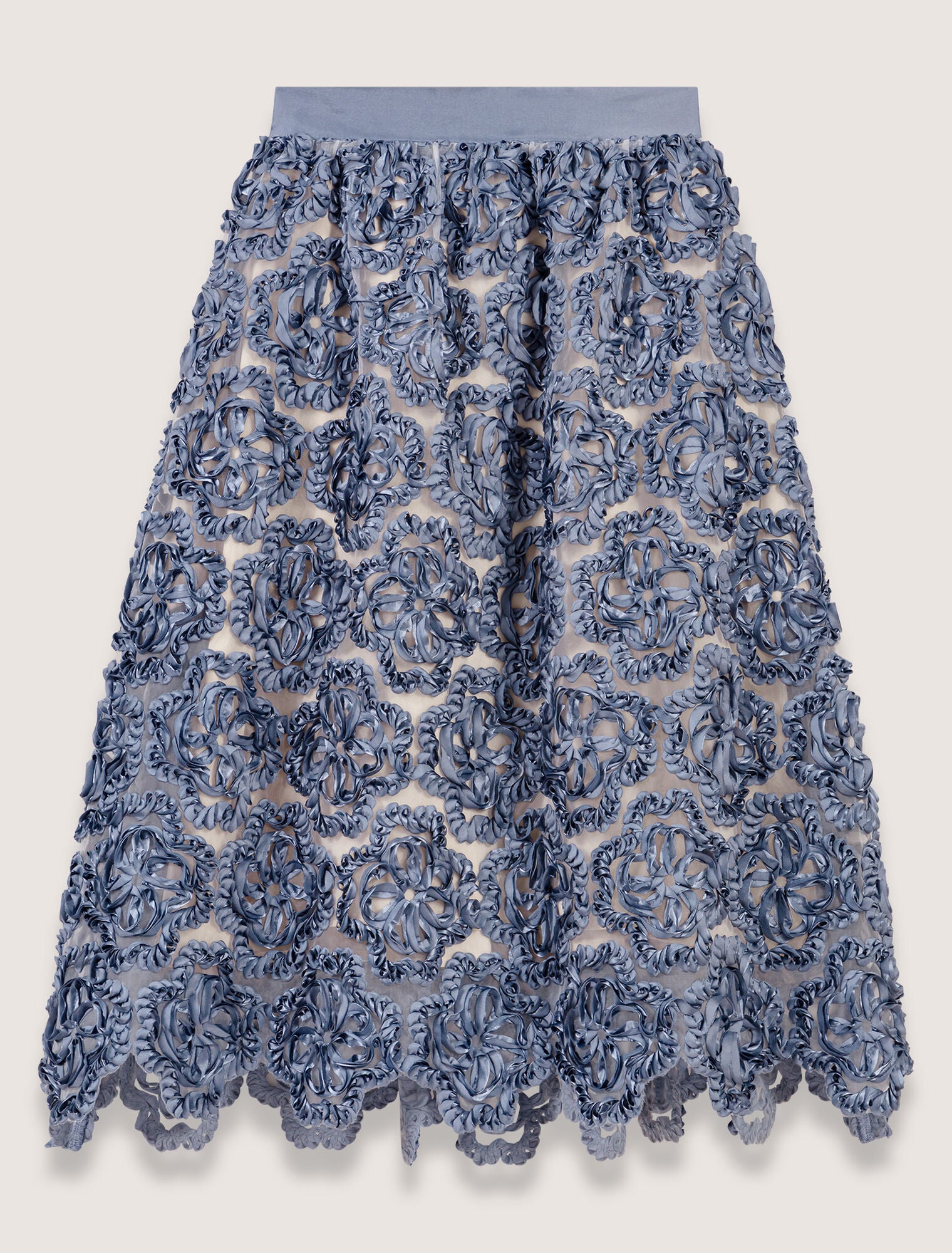 Blue-Floral organza maxi skirt