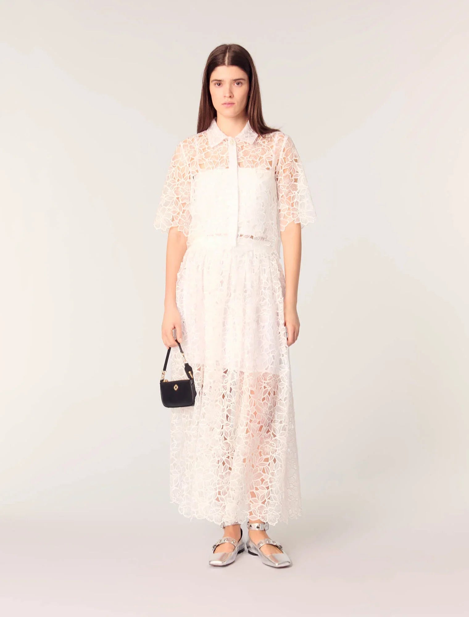 White-featured-Floral Guipure Maxi Skirt