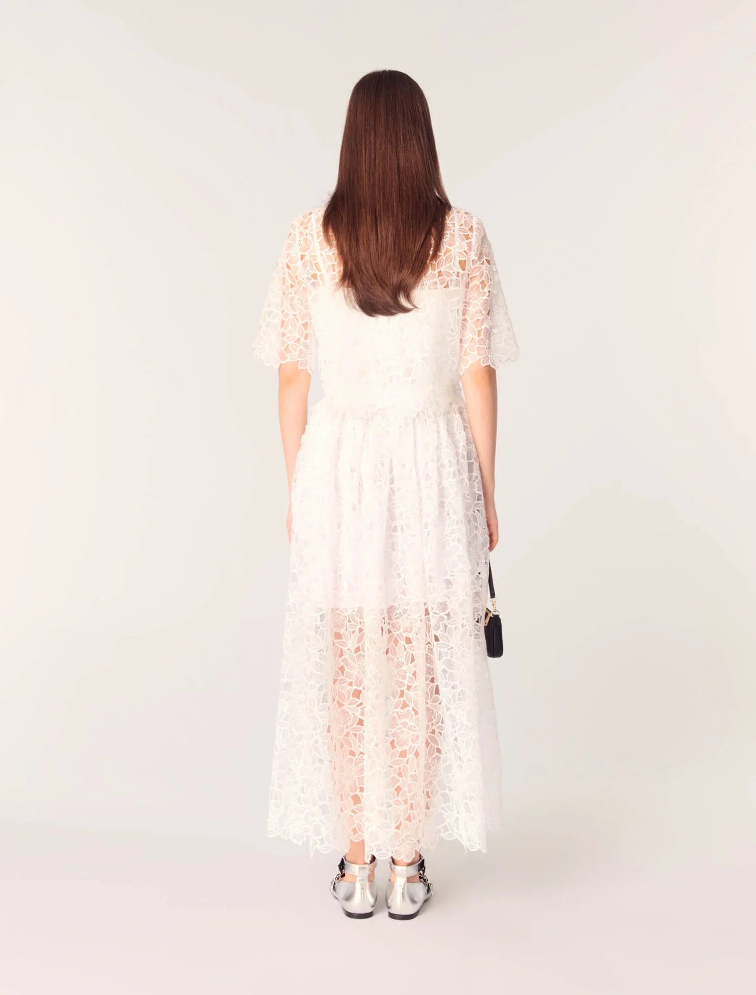 White-Floral Guipure Maxi Skirt