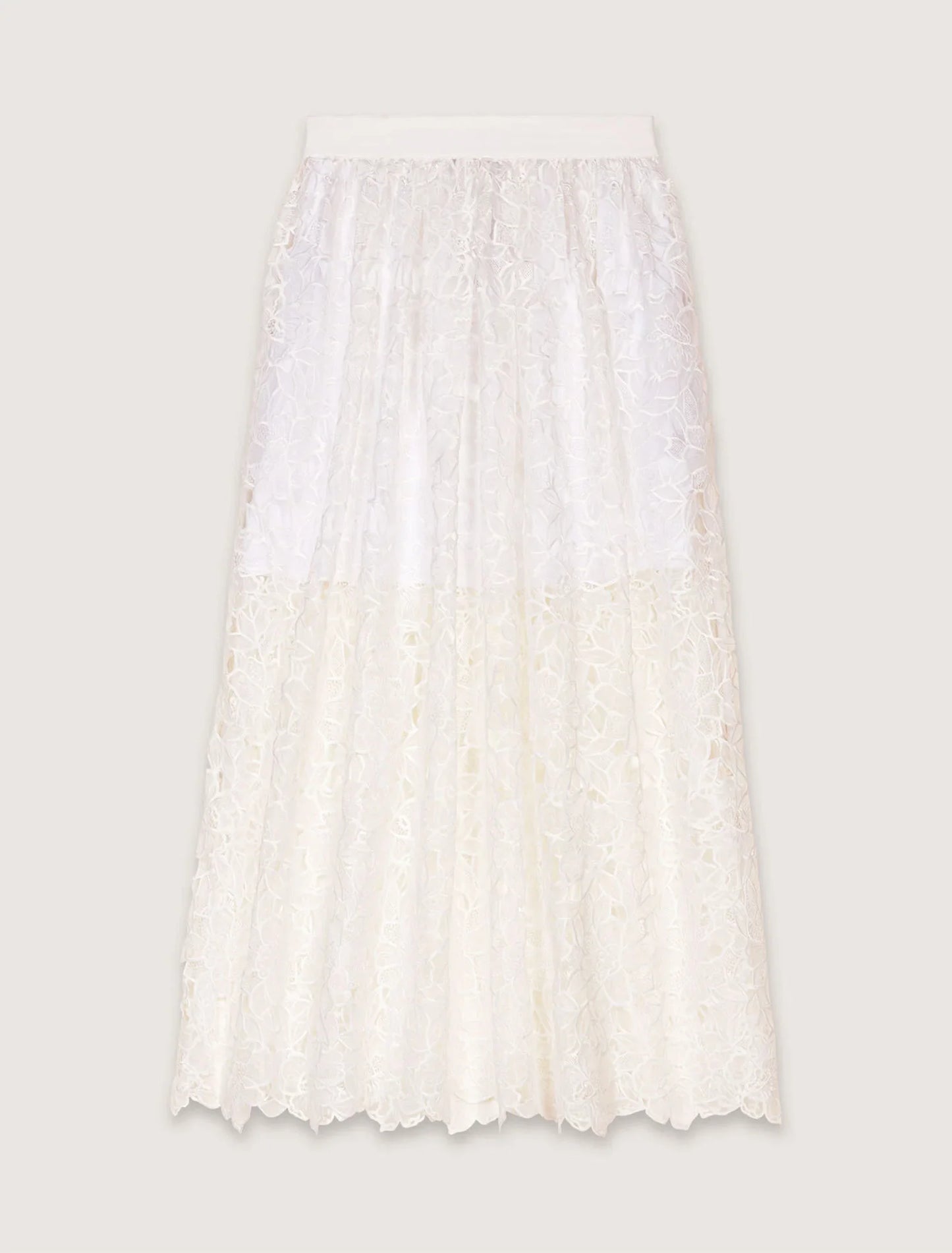 White-Floral Guipure Maxi Skirt