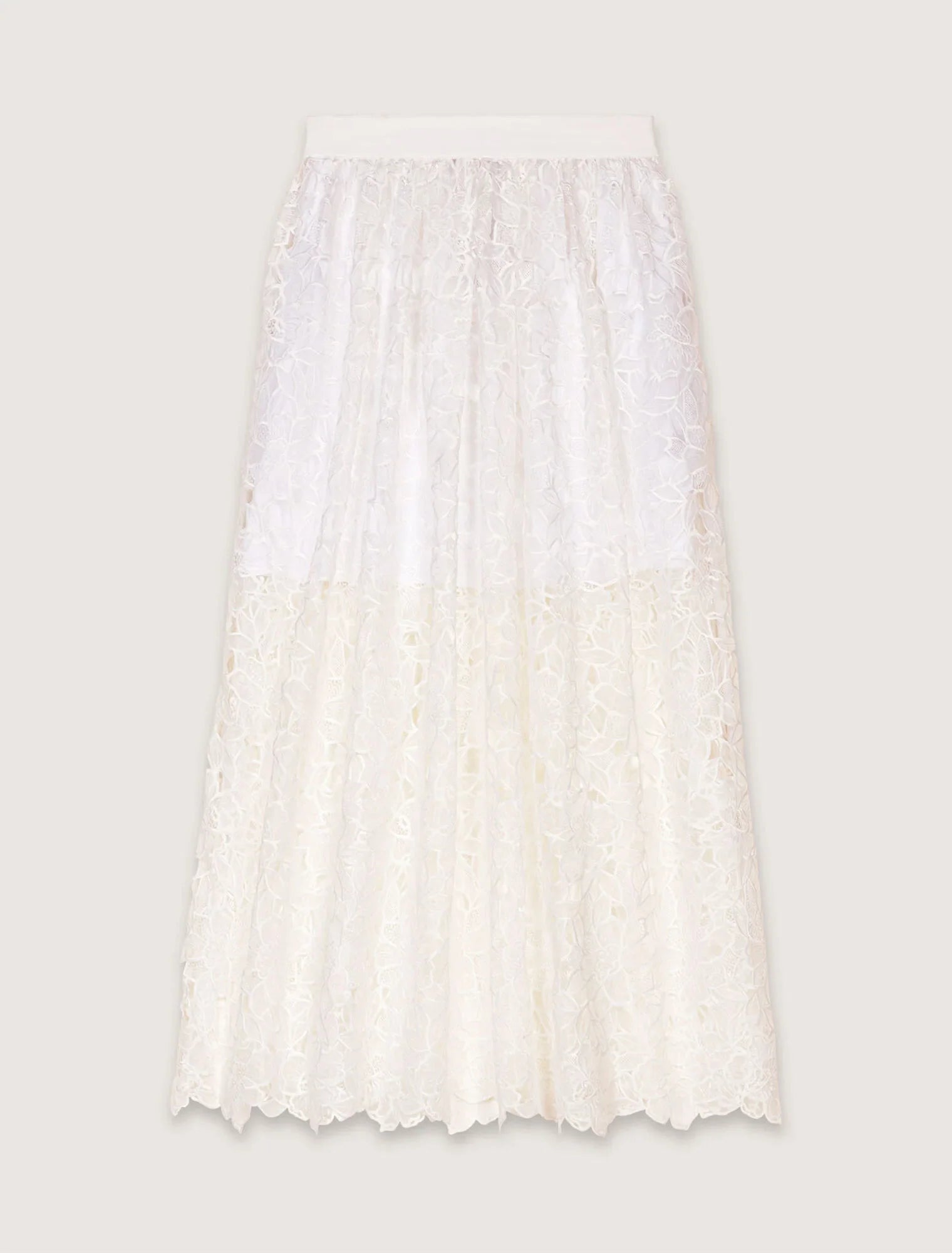 White-Floral Guipure Maxi Skirt
