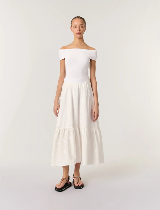 White-featured-Long embroidered skirt