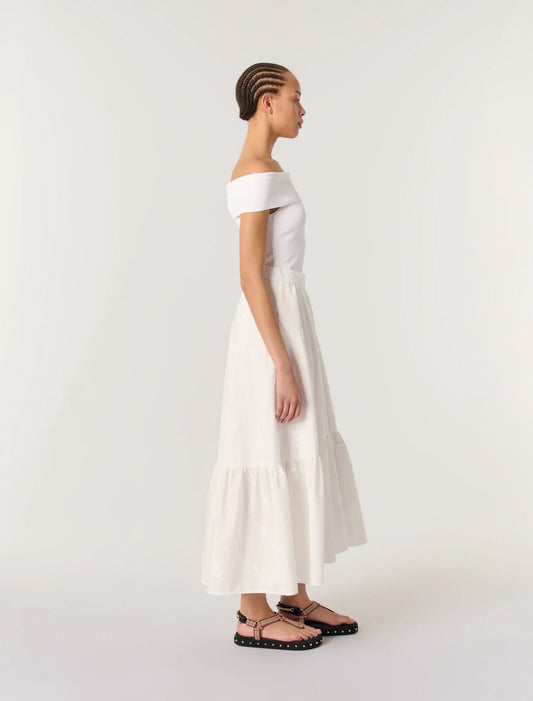 White-Long embroidered skirt