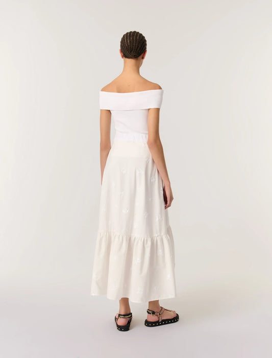 White-Long embroidered skirt