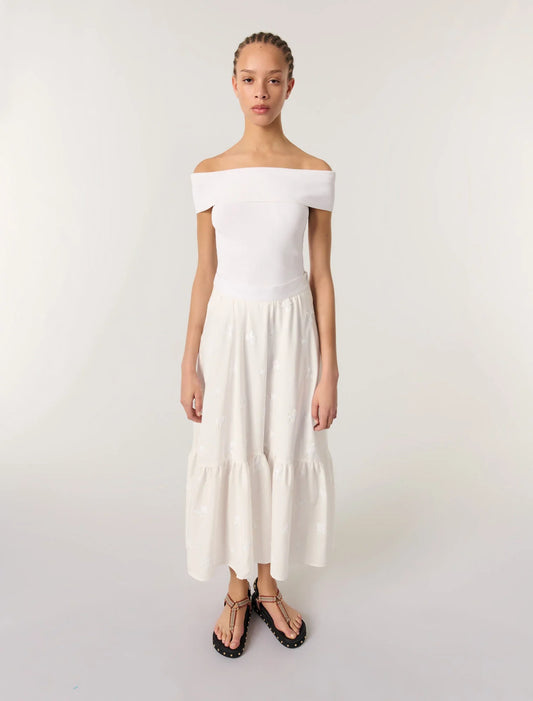 White-Long embroidered skirt