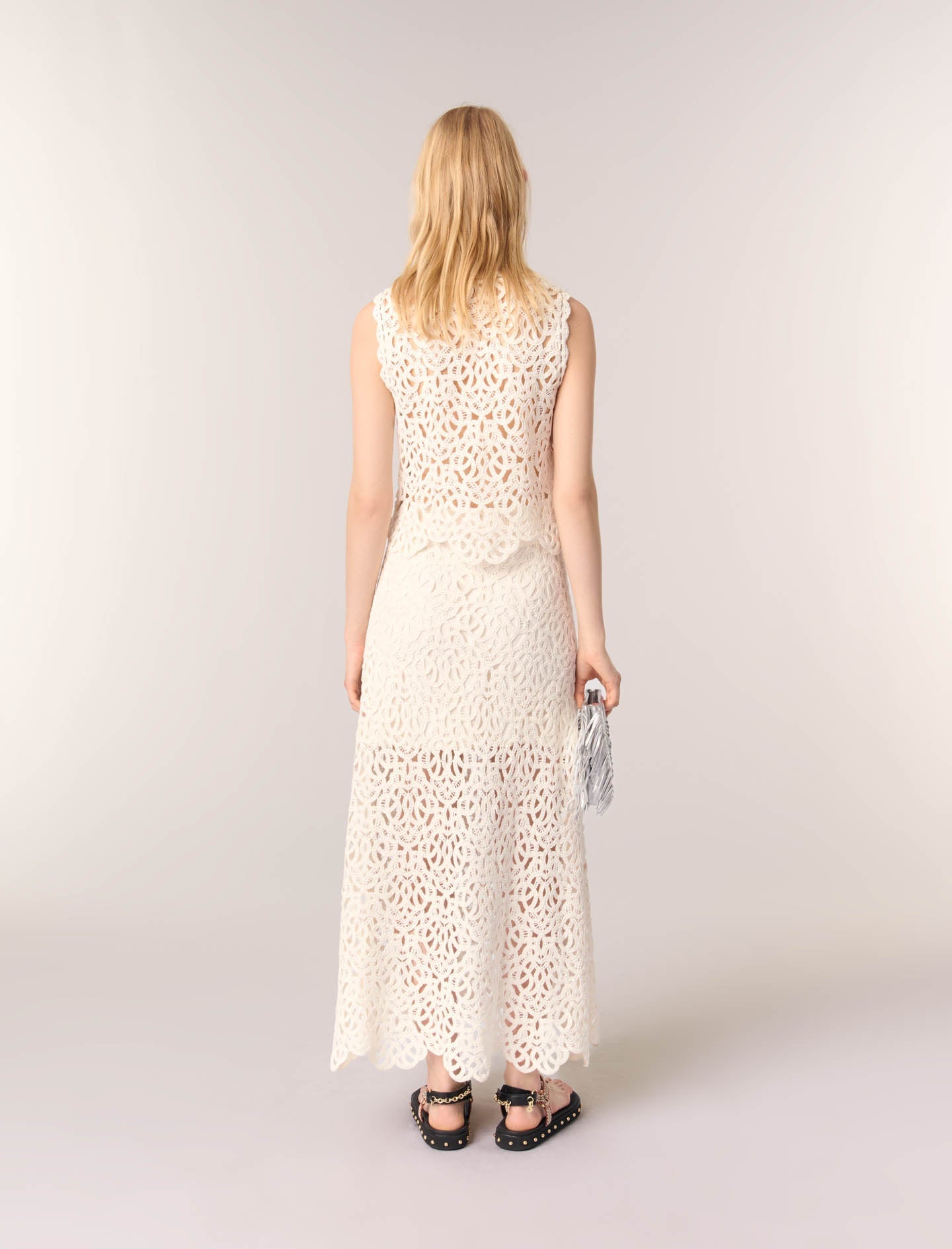 Ecru-Long crochet skirt
