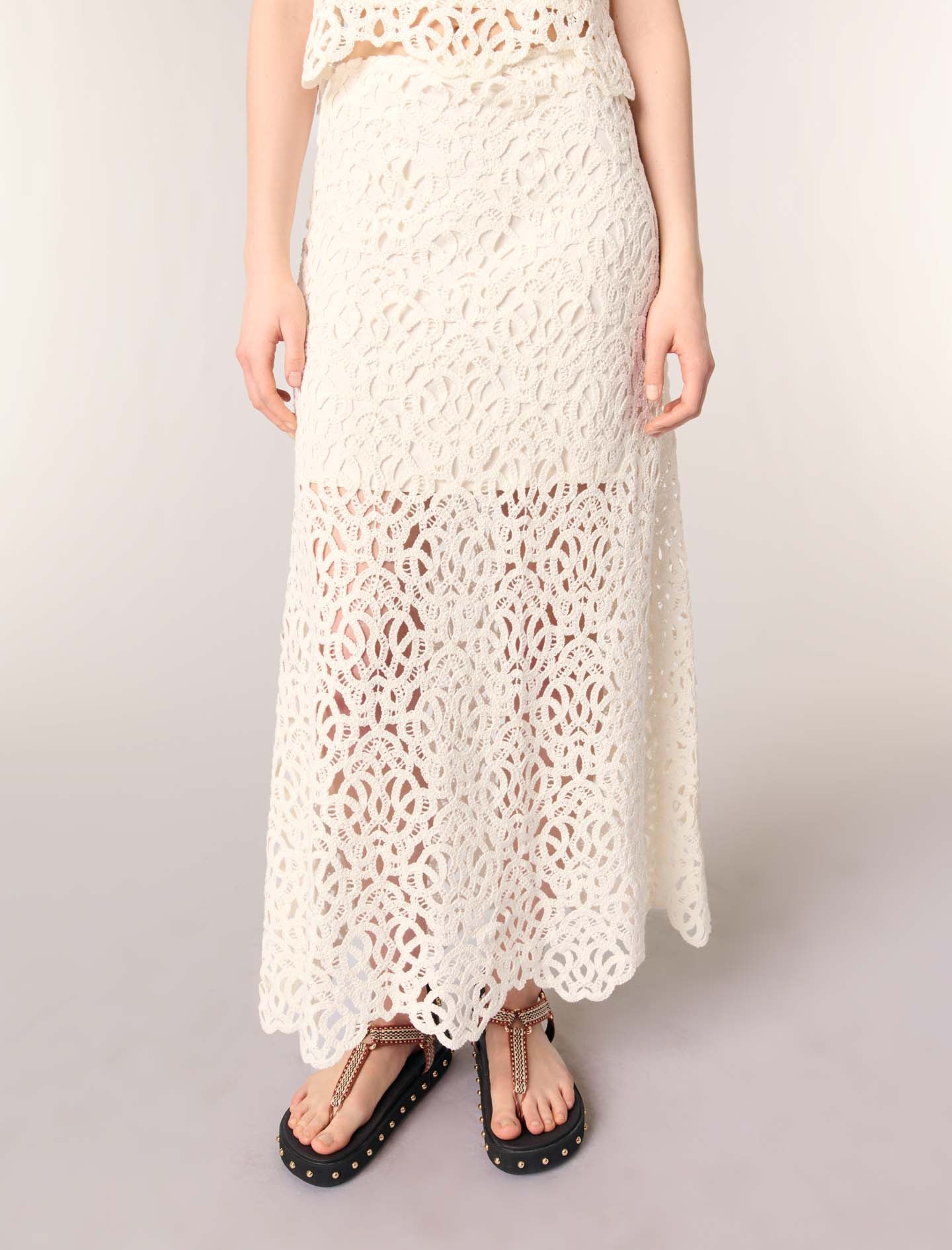 Ecru-Long crochet skirt