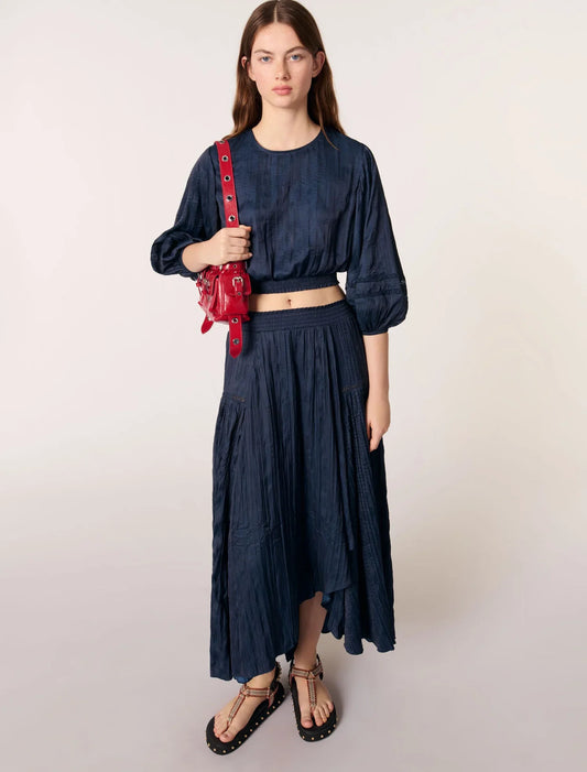 Navy-Satin-Effect Maxi Skirt