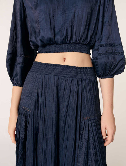Navy-Satin-Effect Maxi Skirt