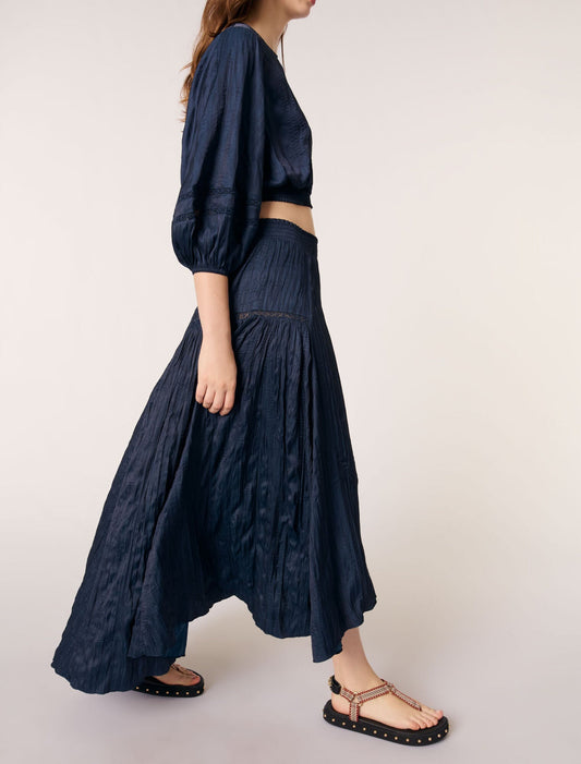 Navy-Satin-Effect Maxi Skirt