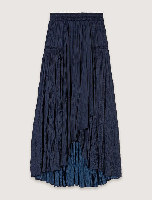 Navy-Satin-Effect Maxi Skirt