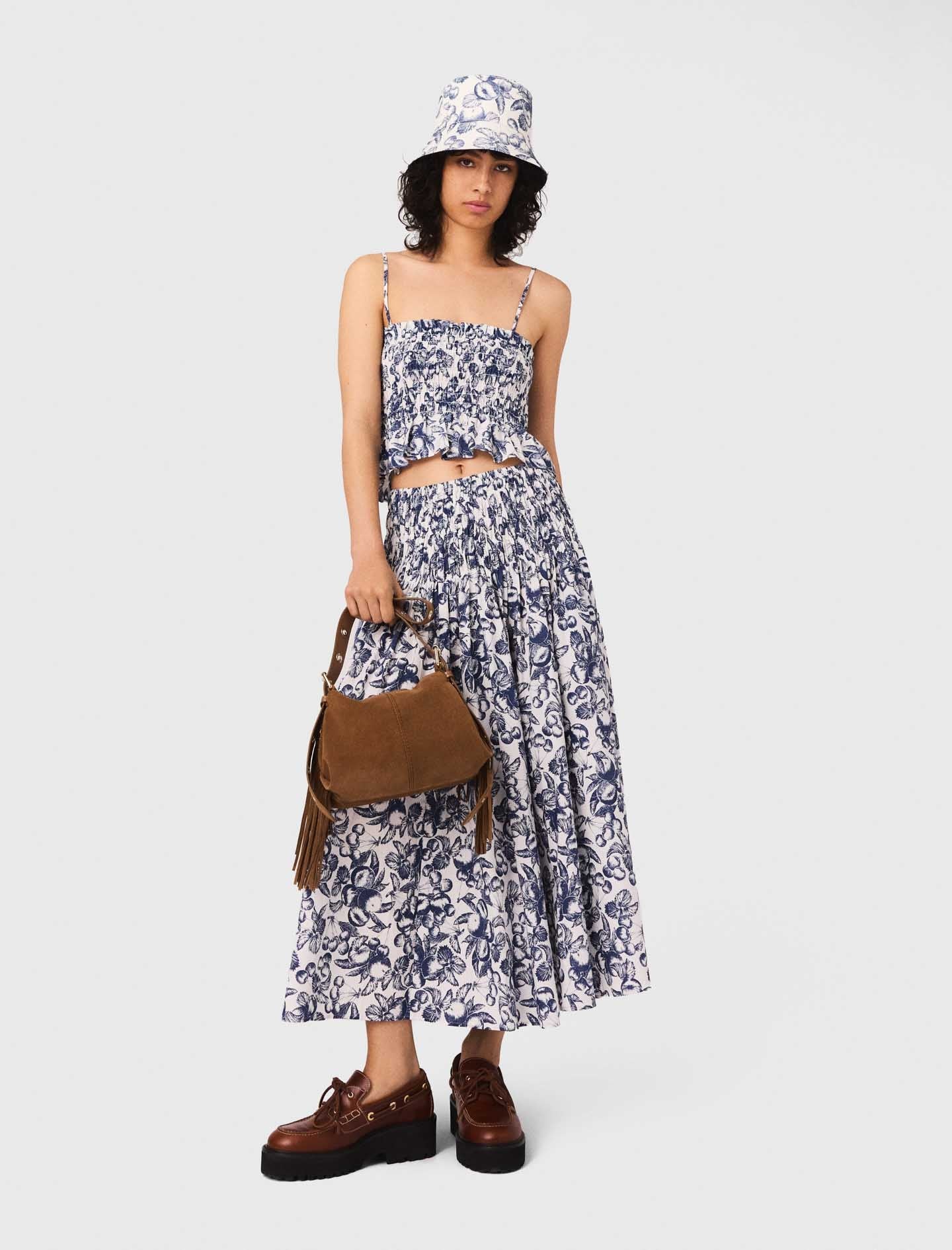 Blue Fruits Print  featured Long printed skirt 