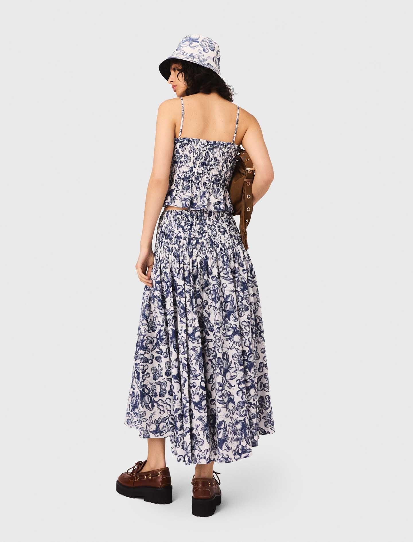 Blue Fruits Print  Long printed skirt 