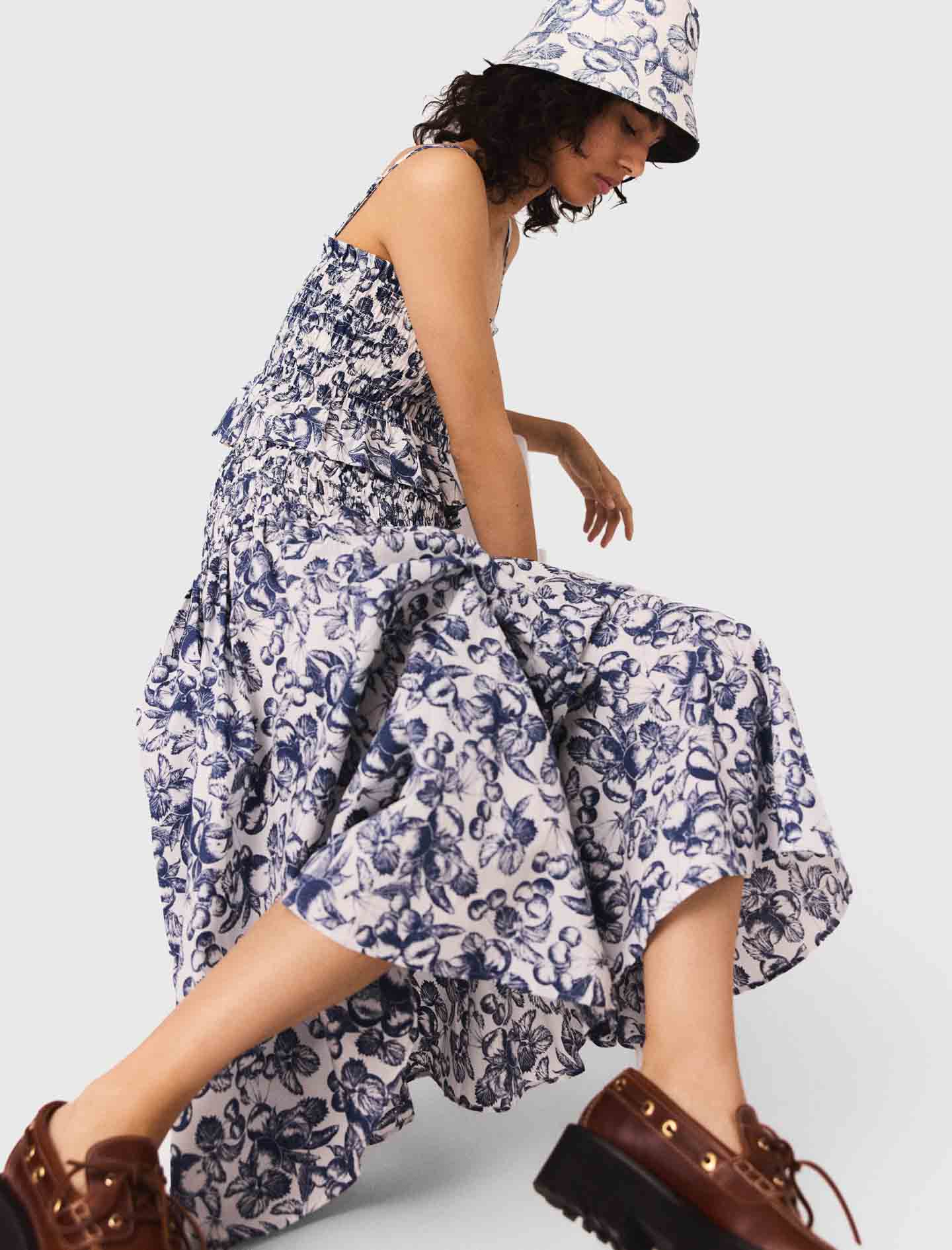 Blue Fruits Print  Long printed skirt 