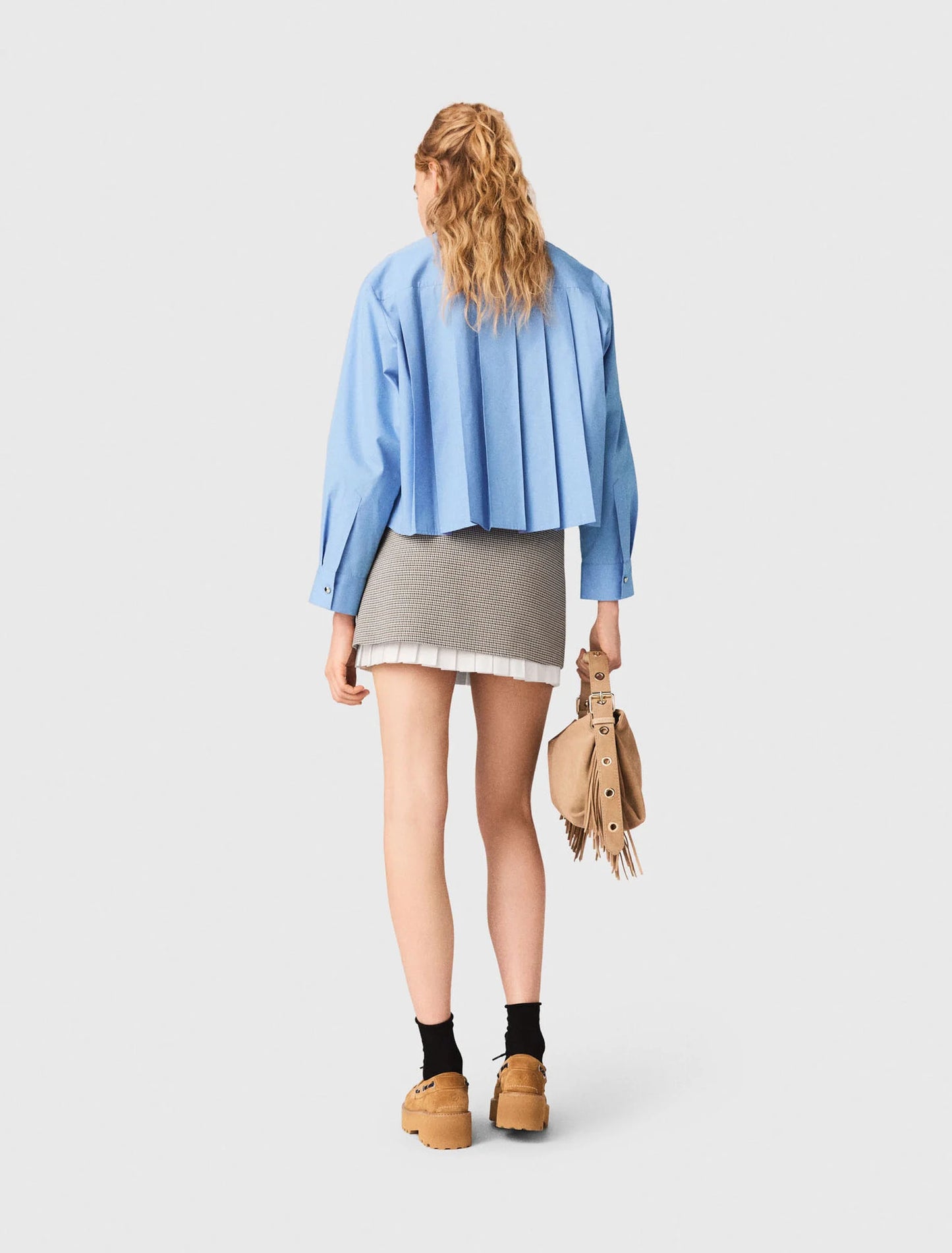Pleated Skirt With Poplin Details Brown Checks