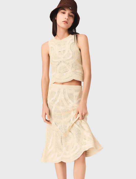 Long Crochet Skirt Beige