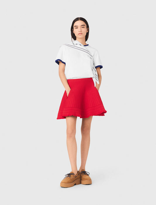 Compact Knit Short Skirt Red