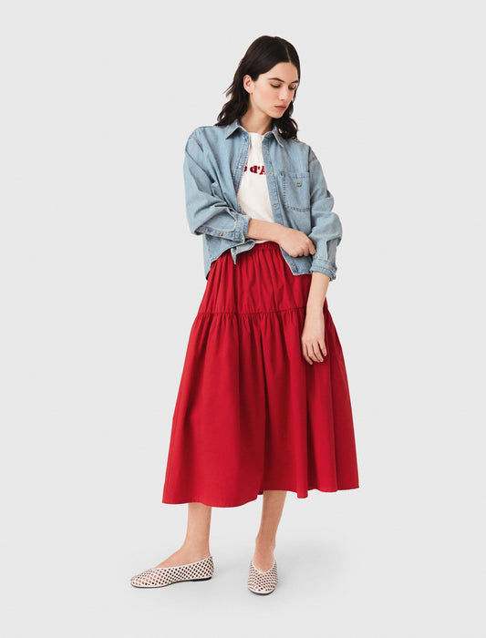 Long gathered skirt Red