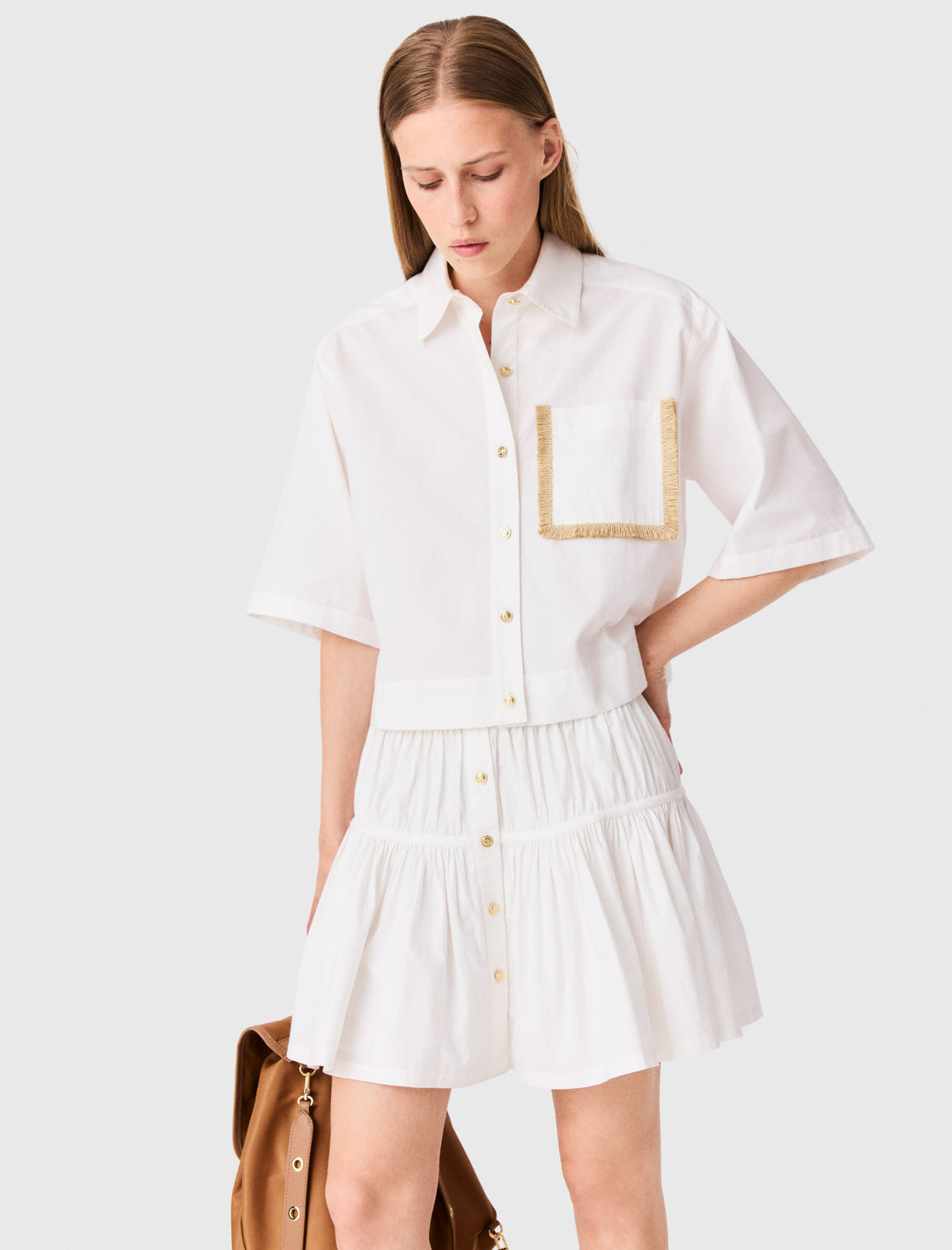 Cotton skirt with gold buttons White