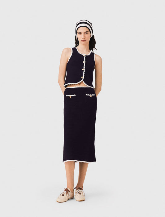 Midi skirt with crochet trim Navy