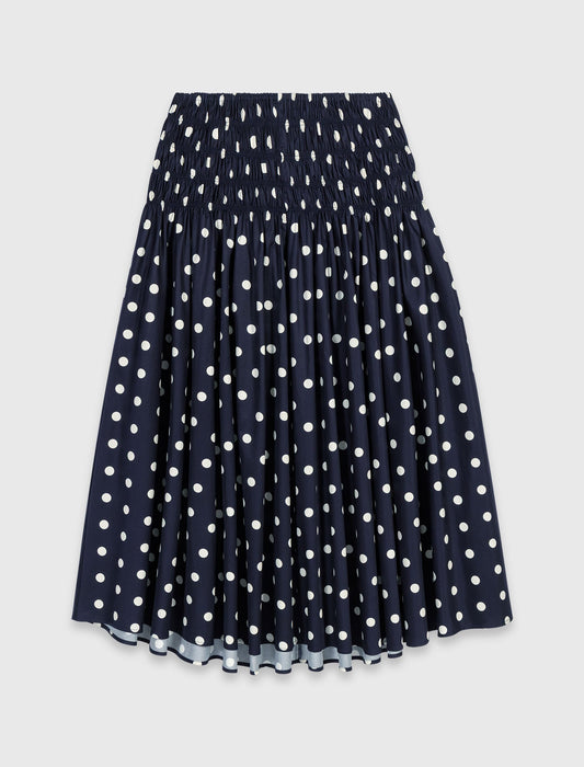 Long cotton skirt Navy Dots Print