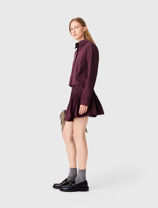 Short rhinestone cotton skirt Burgundy