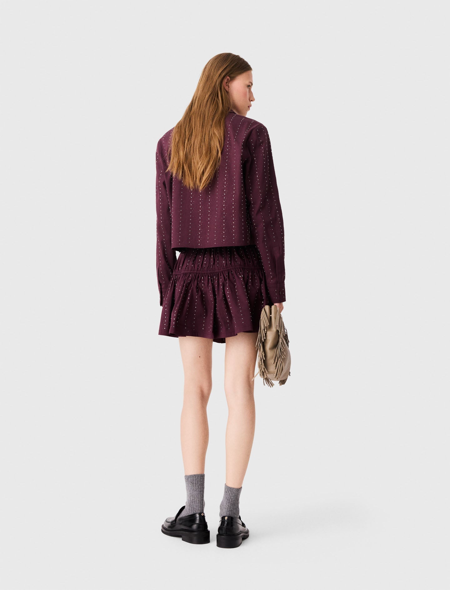 Short rhinestone cotton skirt Burgundy
