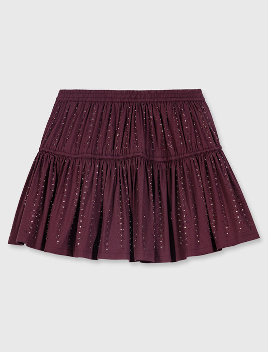 Short rhinestone cotton skirt Burgundy