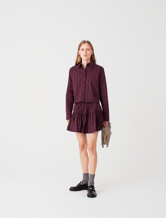 Short rhinestone cotton skirt Burgundy