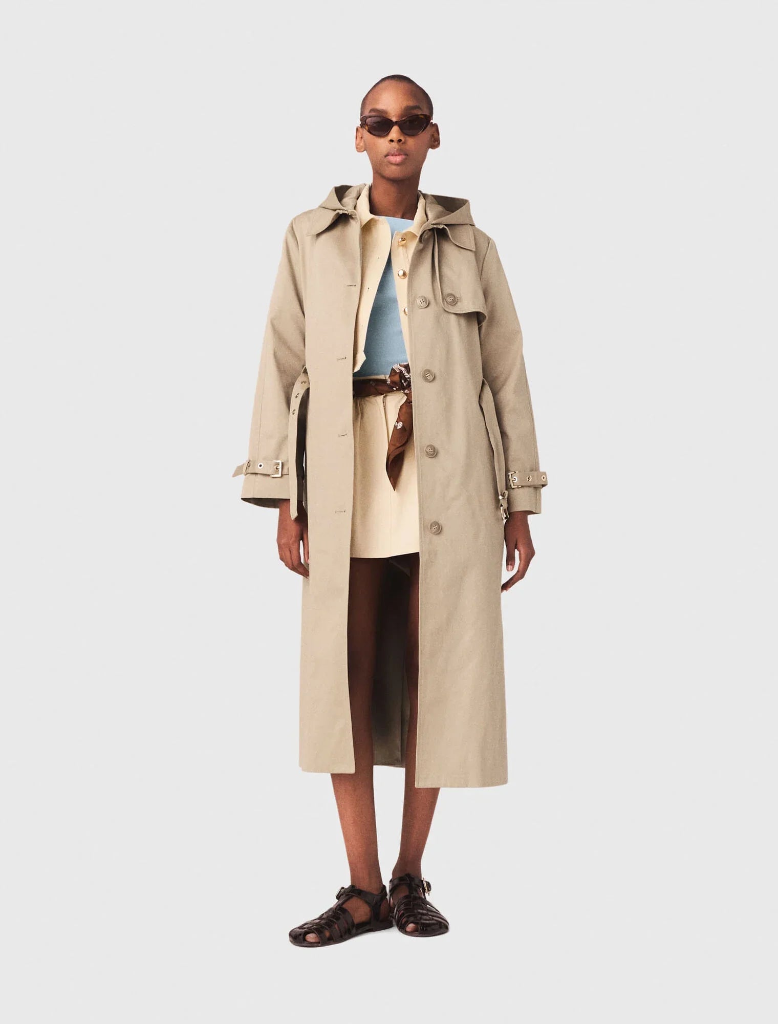 Trench With Removable Hood Camel