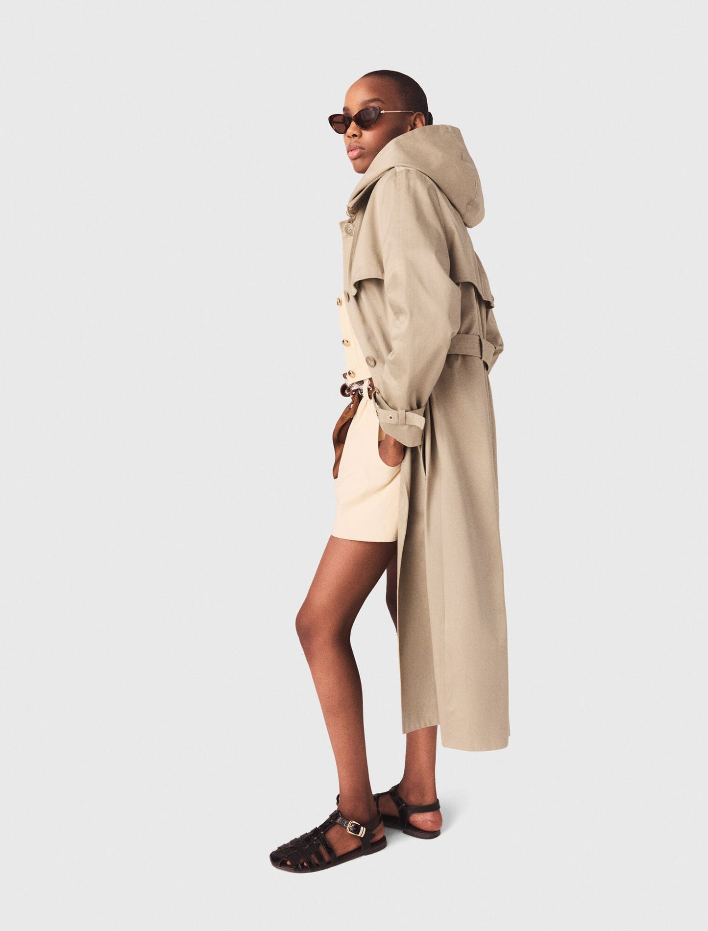 Trench With Removable Hood Camel
