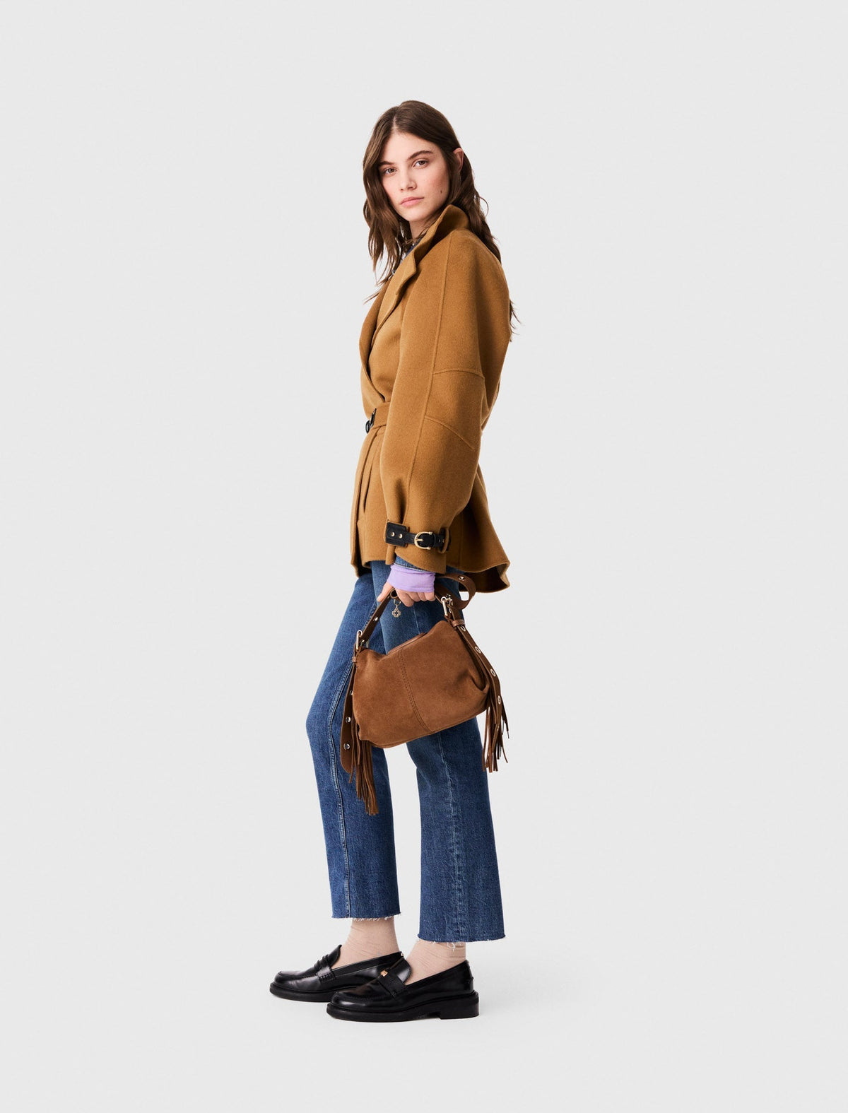 Belted Mid-Length Wool Coat Camel