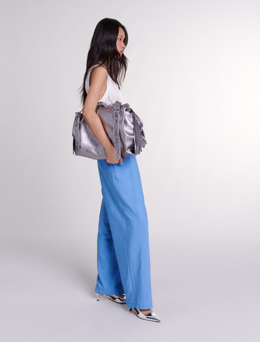 Blue  -Wide-leg suit trousers with pleats