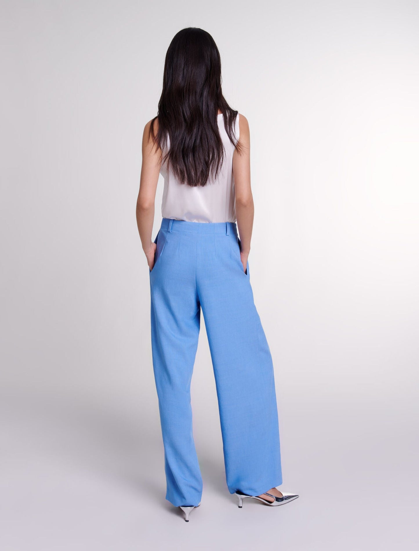 Blue  -Wide-leg suit trousers with pleats