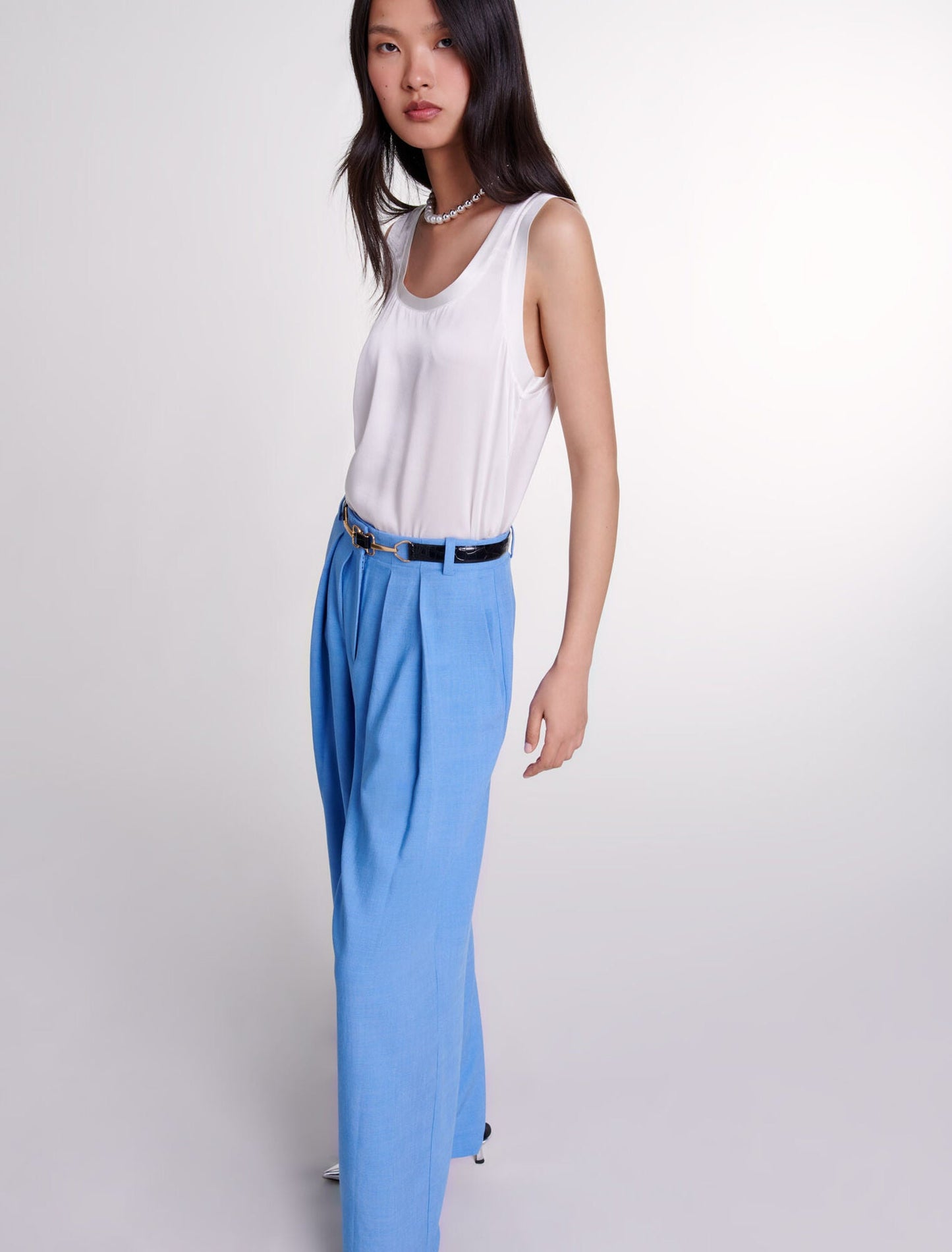 Blue  -Wide-leg suit trousers with pleats