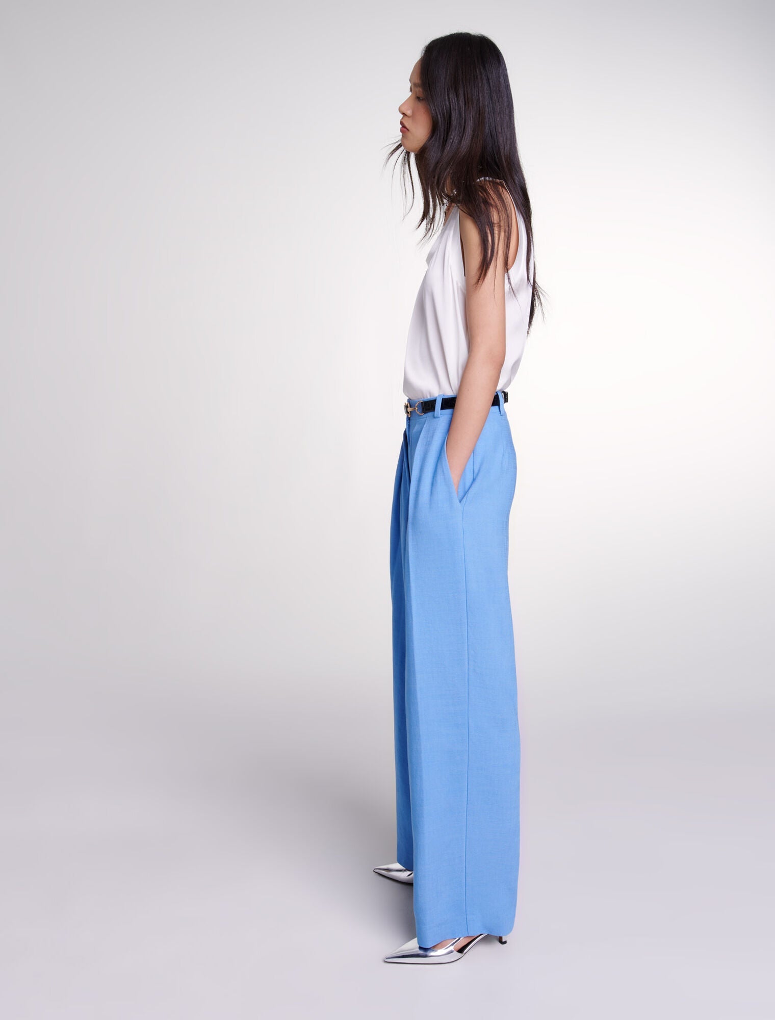 Blue  -Wide-leg suit trousers with pleats