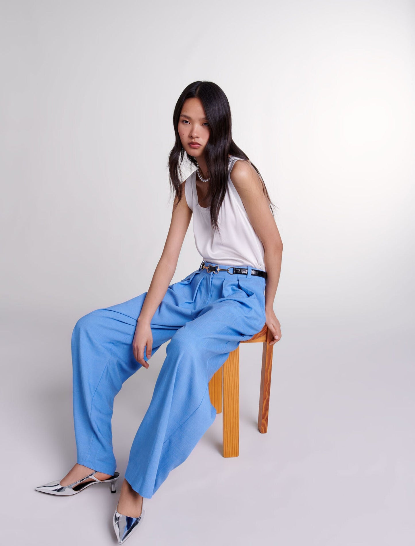 Blue  -Wide-leg suit trousers with pleats