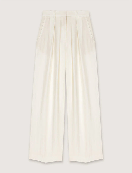 Ecru-Wide-Leg Suit Trousers